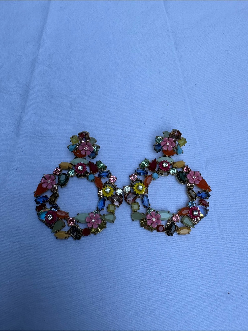 J. Crew Multicolor Floral Hoop Earrings with Pink, Yellow, Blue & Green Accents